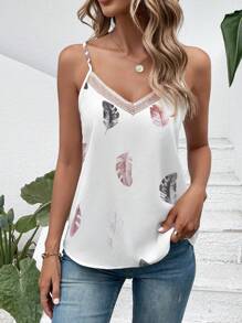 SHEIN VCAY In lông Ren tương phản Cami ngọn - trắng - Xem 4