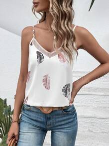 SHEIN VCAY In lông Ren tương phản Cami ngọn - trắng - Xem 6