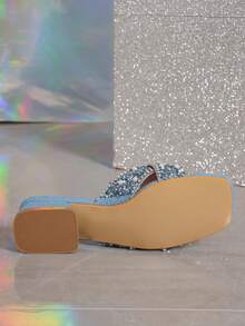 Giày cao gót hở mũi đính ngọc trai và đá Rhinestone thời trang dành cho nữ, đa năng khi mặc trong tiệc tùng ngày lễ - Màu xanh nhạt - Xem 7