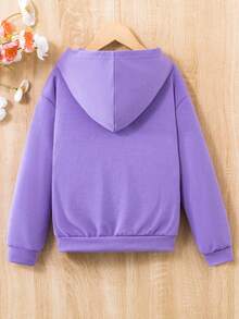 SHEIN 少女心形印花袋鼠口袋卫衣 - 紫色 - 查看 2