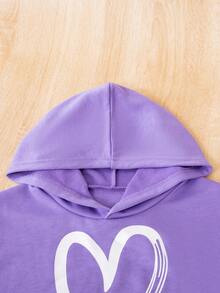 SHEIN 少女心形印花袋鼠口袋卫衣 - 紫色 - 查看 3