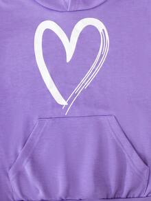 SHEIN 少女心形印花袋鼠口袋卫衣 - 紫色 - 查看 4