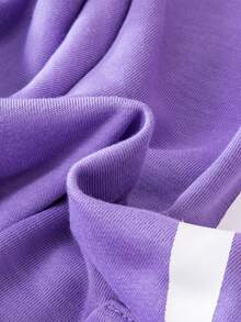 SHEIN 少女心形印花袋鼠口袋卫衣 - 紫色 - 查看 5