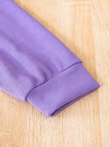 SHEIN 少女心形印花袋鼠口袋卫衣 - 紫色 - 查看 6