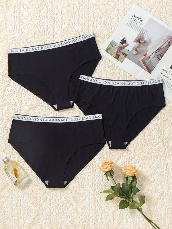 大碼3件腰部字母條帶內褲