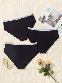 大碼3件腰部字母條帶內褲