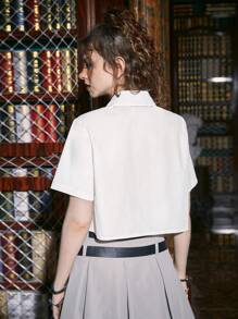 Harry Potter | ROMWE Đồ họa Chữ cái Nút phía trước Áo sơ mi Không có Buộc - trắng - Xem 3