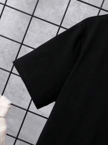 SHEIN Tween Boy Black Short Sleeve Tee With Back Design, Suitable For Summer - Black - View 5