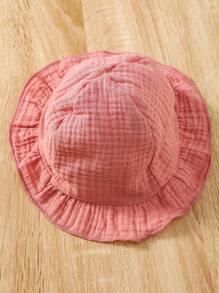 SHEIN 女嬰愛心圖案荷葉邊喇叭袖前蝴蝶結連衣裙&帽 - 白色 - 查看 3