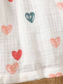 SHEIN 女嬰愛心圖案荷葉邊喇叭袖前蝴蝶結連衣裙&帽 - 白色 - 查看 8