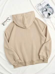 Slaydiva Áo hoodie in họa tiết tối giản giản dị dài tay rộng rãi cho nữ, mùa thu/đông - Màu Khaki - Xem 2