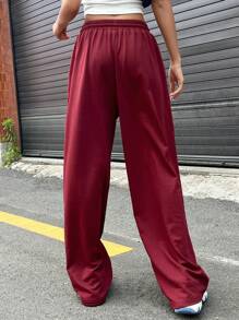 Letter Graphic Drawstring Waist Joggers - Burgundy - View 8