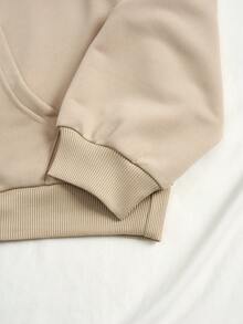 Slaydiva Áo hoodie in họa tiết tối giản giản dị dài tay rộng rãi cho nữ, mùa thu/đông - Màu Khaki - Xem 3