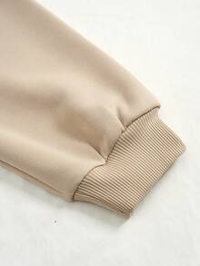 Slaydiva Áo hoodie in họa tiết tối giản giản dị dài tay rộng rãi cho nữ, mùa thu/đông - Màu Khaki - Xem 4