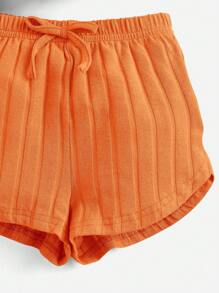 SHEIN 女嬰缺口領背心上衣和前繫帶短褲 - 橘色 - 查看 3