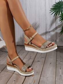 NỮ Kim loại Chi tiết bện Dây đeo mắt cá chân Dép quai hậu , Kỳ nghỉ Dép xăng đan - Vàng - Xem 2