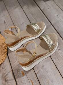 NỮ Kim loại Chi tiết bện Dây đeo mắt cá chân Dép quai hậu , Kỳ nghỉ Dép xăng đan - Vàng - Xem 4