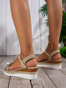 NỮ Kim loại Chi tiết bện Dây đeo mắt cá chân Dép quai hậu , Kỳ nghỉ Dép xăng đan - Vàng - Xem 5