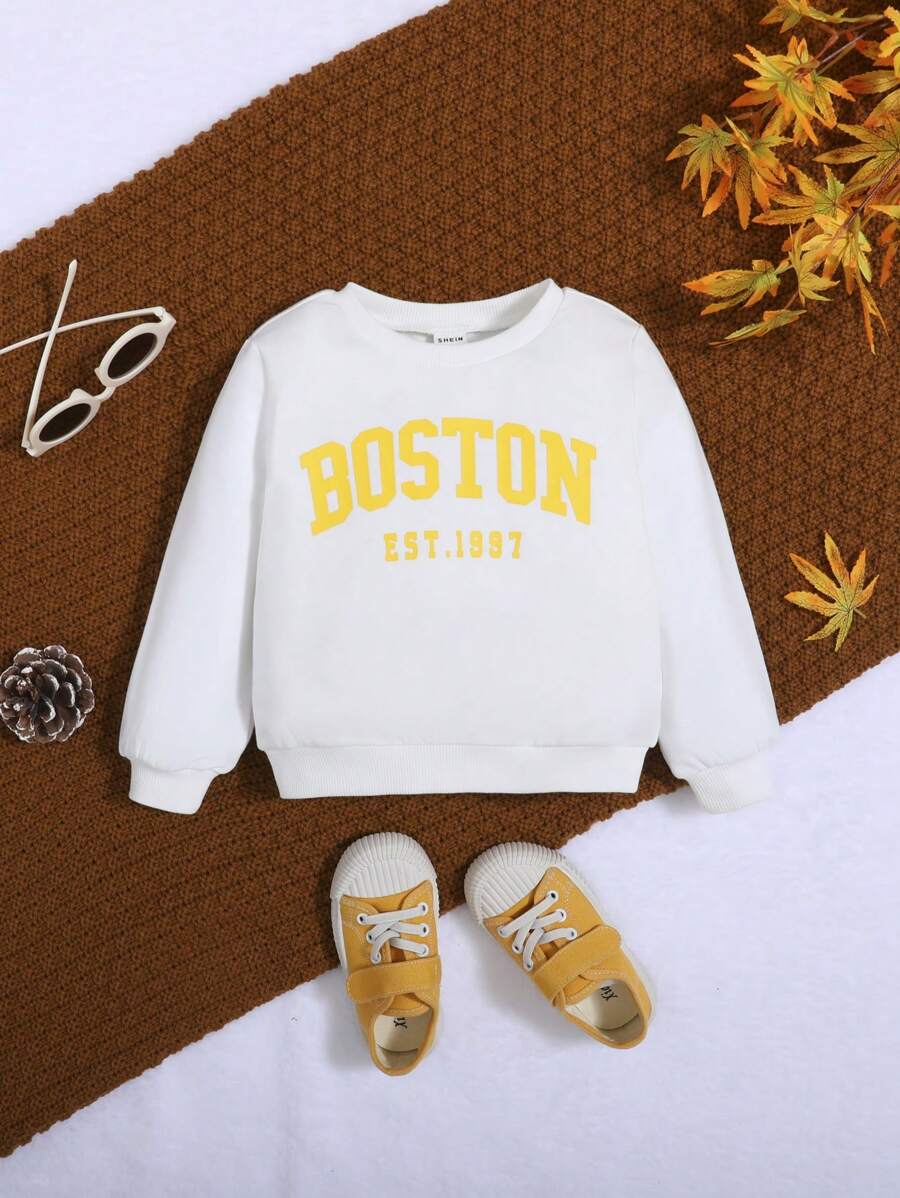 SHEIN Baby Boy Letter Graphic Sweatshirt - White - View 1