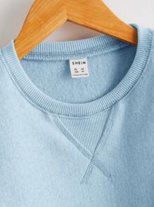 SHEIN 小男孩落肩圆领长袖休闲厚款设计，适合冬季日常穿着 - 淺藍色 - 查看 4