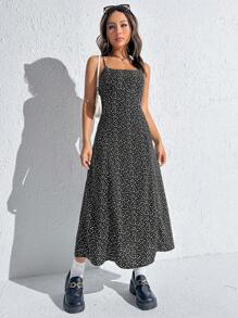 SHEIN EZwear Ditsy Floral Print Cami Dress - Black and White - View 1