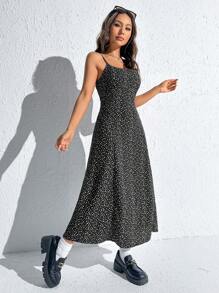 SHEIN EZwear Ditsy Floral Print Cami Dress - Black and White - View 3