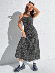 SHEIN EZwear Ditsy Floral Print Cami Dress - Black and White - View 5