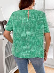 SHEIN Privé 大碼滿版印花襯衫 - 綠色 - 查看 2