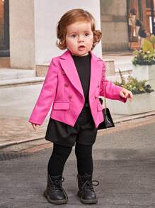 SHEIN 女嬰雙排釦翻蓋細節外套 - 玫紅色 - 查看 6