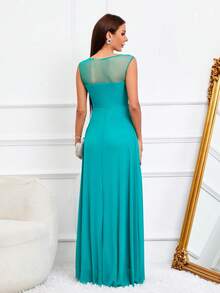 Contrast Mesh Rhinestone Detail Party Dress - Green - View 2