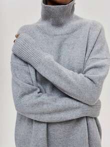 High Neck Drop Shoulder Jumper - Grey - View 6