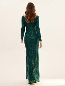 Split Thigh Sequin Formal Dress - Green - View 2