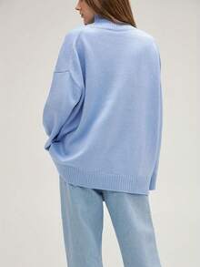 High Neck Drop Shoulder Sweater - Baby Blue - View 2