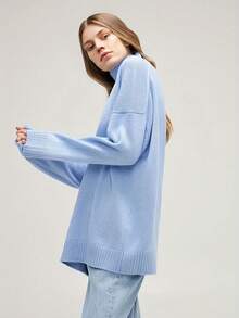 High Neck Drop Shoulder Sweater - Baby Blue - View 4