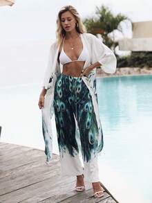 Peacock Print Kimono & Trousers - View 5