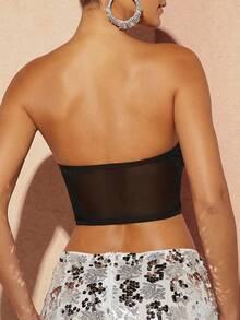 Hauture Pha lê Cắt tỉa Sheer Panel Áo - màu đen - Xem 2