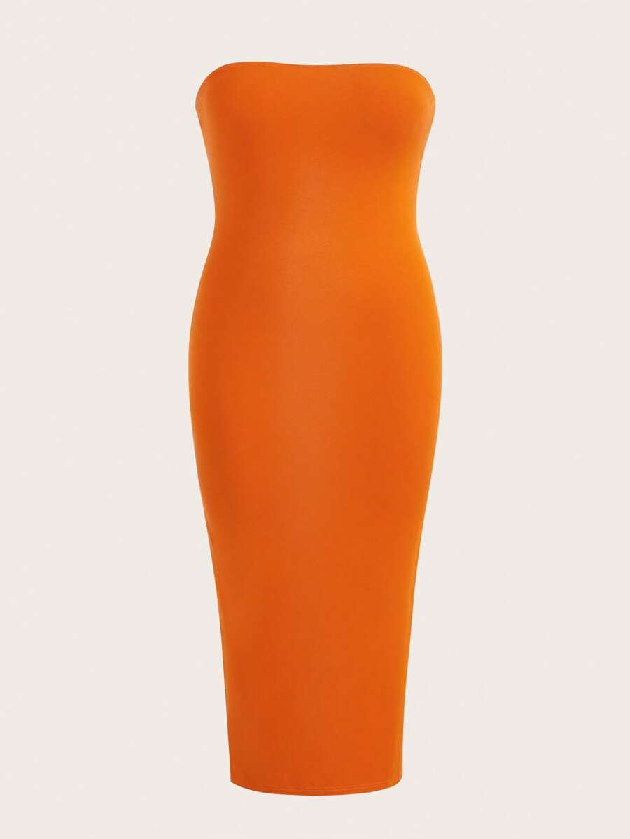 SHEIN BASICS 大碼素色抹胸緊身洋裝