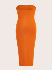 SHEIN BASICS 大碼素色抹胸緊身洋裝