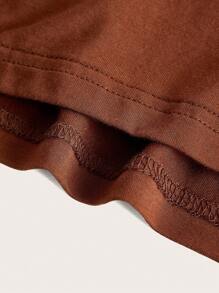 SHEIN BASICS 大碼素色抹胸緊身洋裝 - 咖啡棕 - 查看 3