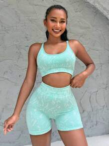 滿版印花運動型胸罩&騎行褲