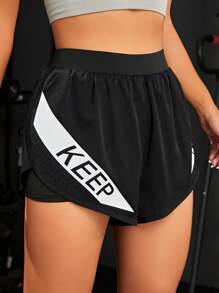 Yoga Basic 字母圖案手機口袋運動短褲 - 黑色 - 查看 3