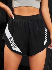 Yoga Basic 字母圖案手機口袋運動短褲 - 黑色 - 查看 5