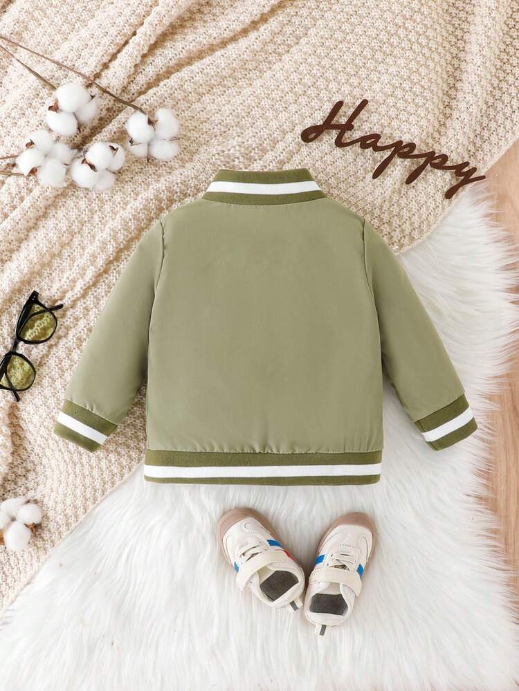 Baby Girl Letter Graphic Flap Pocket Bomber Jacket Without Tee