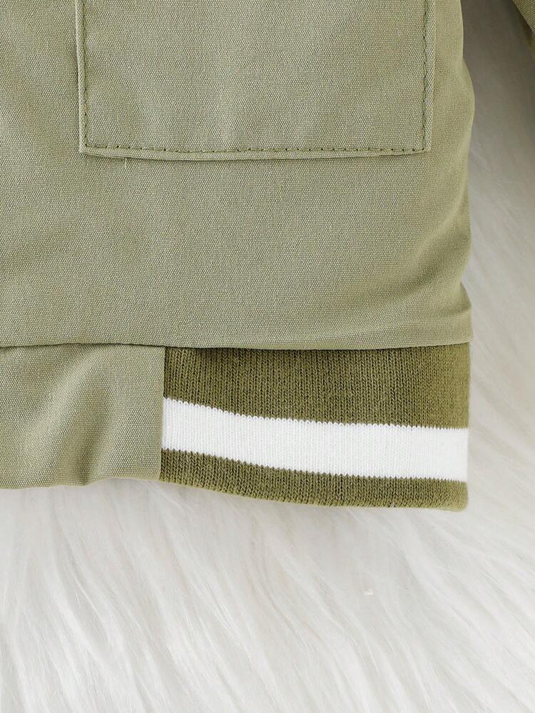 Baby Girl Letter Graphic Flap Pocket Bomber Jacket Without Tee