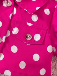 Baby Girl Polka Dot Print Puff Sleeve Blouse & Mesh Overlay Skirt & Headband - Multicolor - View 4