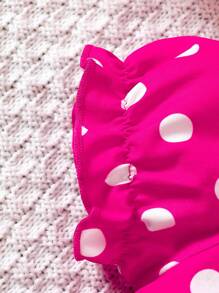 Baby Girl Polka Dot Print Puff Sleeve Blouse & Mesh Overlay Skirt & Headband - Multicolor - View 5