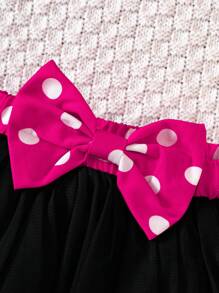 Baby Girl Polka Dot Print Puff Sleeve Blouse & Mesh Overlay Skirt & Headband - Multicolor - View 6
