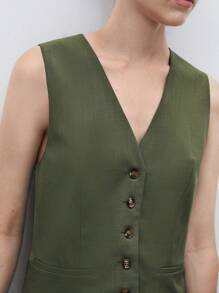 BizChic Bộ đồ nữ 2 món mùa xuân/hè, áo vest xanh lá cây phối cùng quần short rộng, trang phục công sở thường ngày thoải mái cho phái nữ - xanh quân đội - Xem 8
