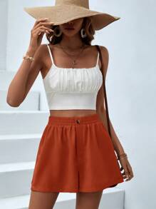 SHEIN VCAY High Waist Wide Leg Shorts - Orange - View 1