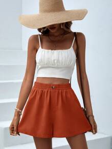 SHEIN VCAY High Waist Wide Leg Shorts - Orange - View 4